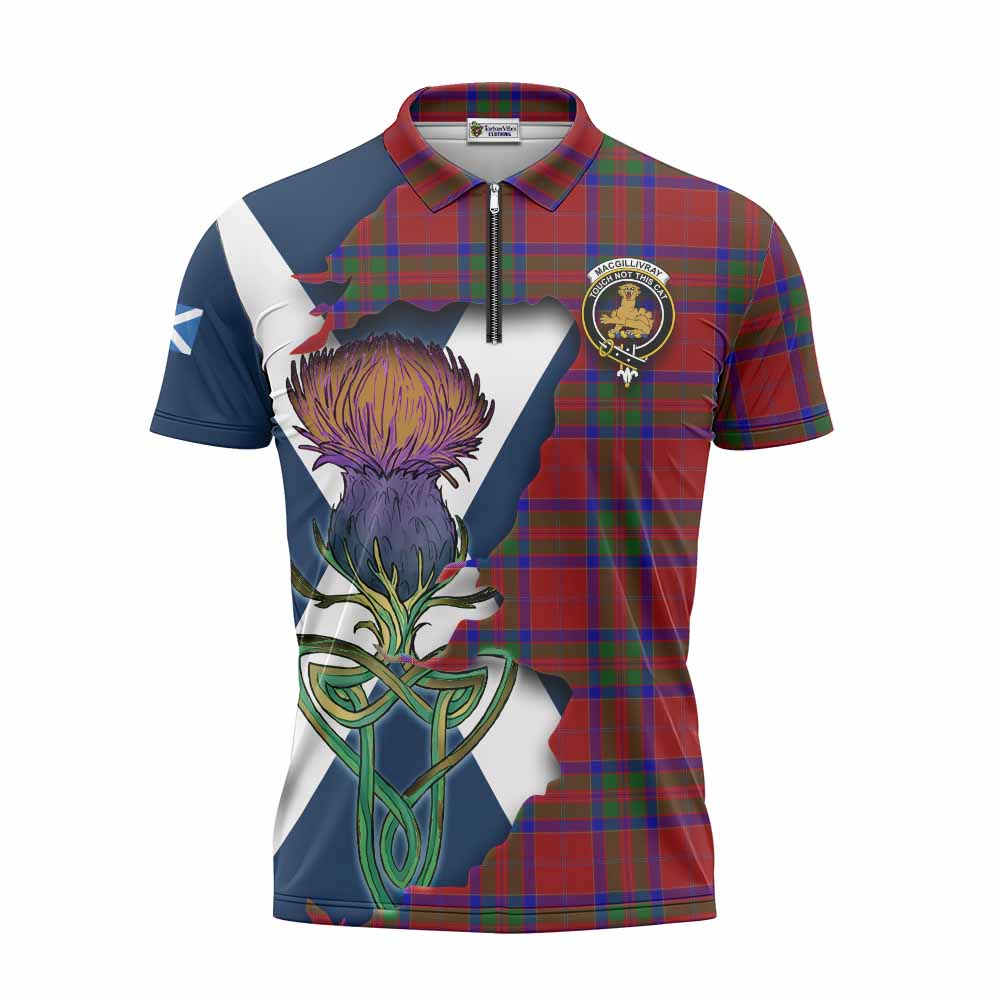 Tartan Vibes Clothing MacGillivray (McGillivray) Tartan Family Crest Zipper Polo Shirt Scottish Thistle Celtic Inspired