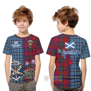 Tartan Vibes Clothing MacGillivray (McGillivray) Tartan Kid T-Shirt Happy St. Andrew's Day Half Tartan Style