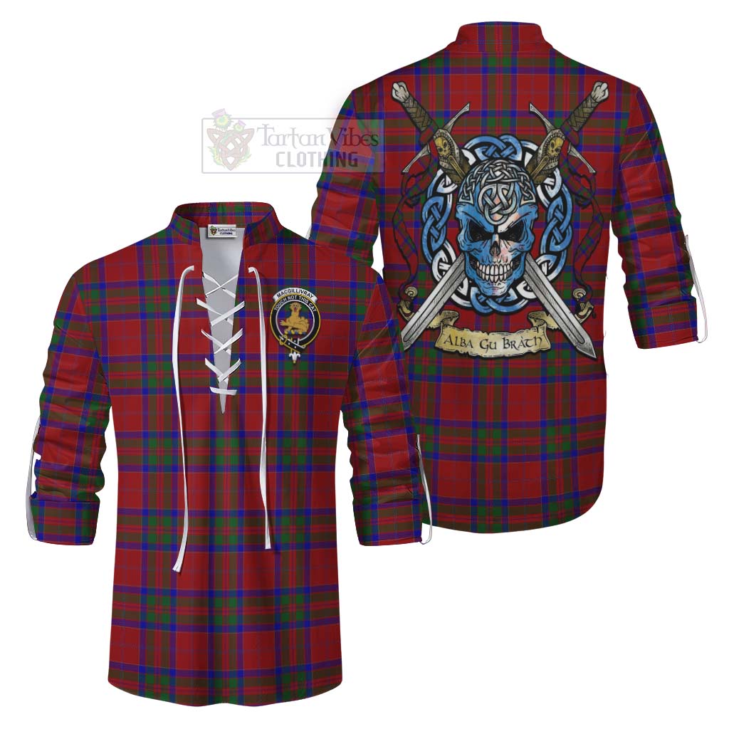 Tartan Vibes Clothing MacGillivray (McGillivray) Tartan Ghillie Kilt Shirt with Family Crest Celtic Skull Style