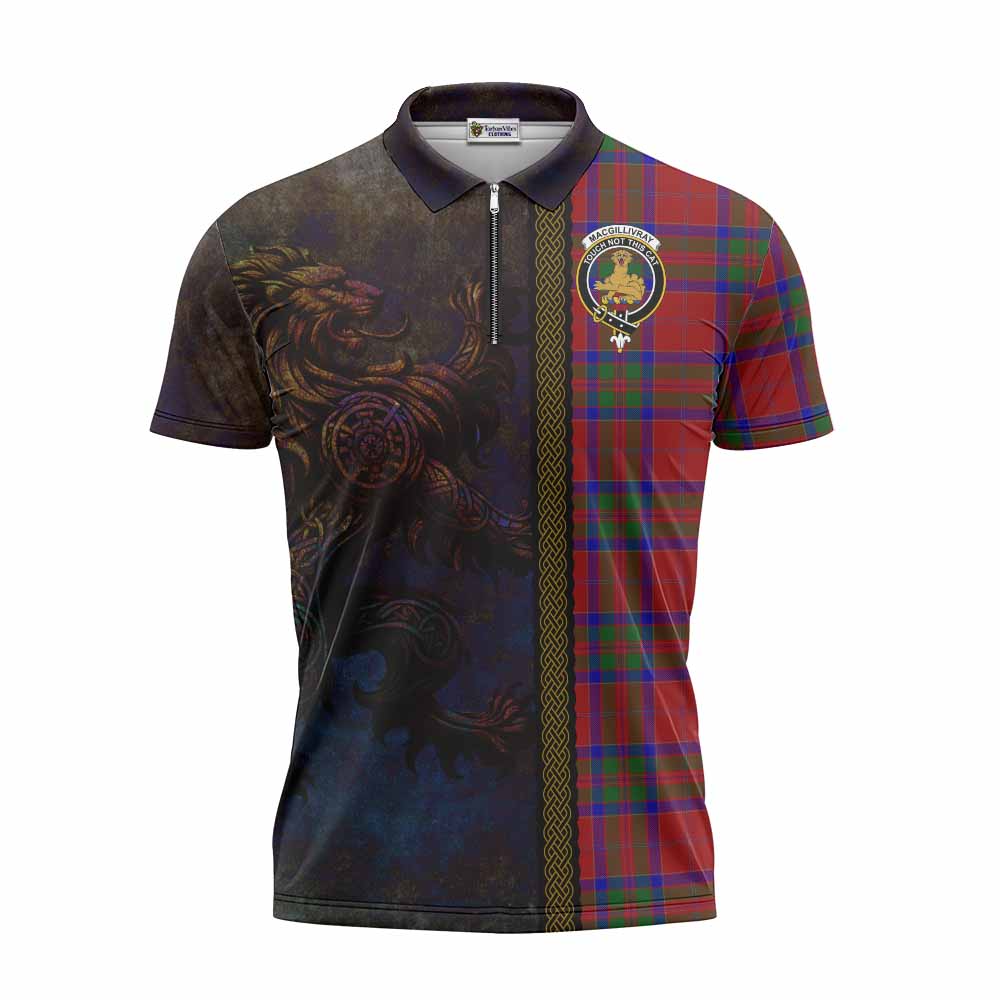 Tartan Vibes Clothing MacGillivray (McGillivray) Tartan Family Crest Zipper Polo Shirt Alba Gu Brath Be Brave Lion Ancient Style