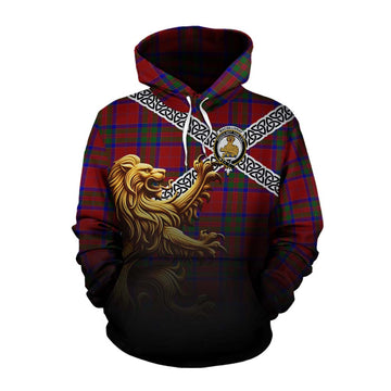 MacGillivray (McGillivray) Crest Tartan Cotton Hoodie with Golden Lion Emblem Celtic Style