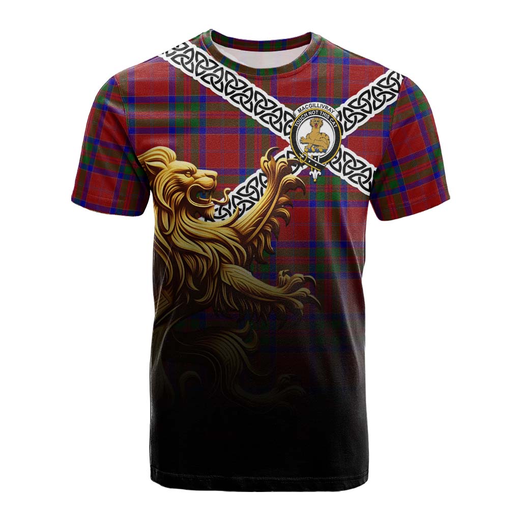 Tartan Vibes Clothing MacGillivray (McGillivray) Crest Tartan Cotton T-shirt with Golden Lion Emblem Celtic Style