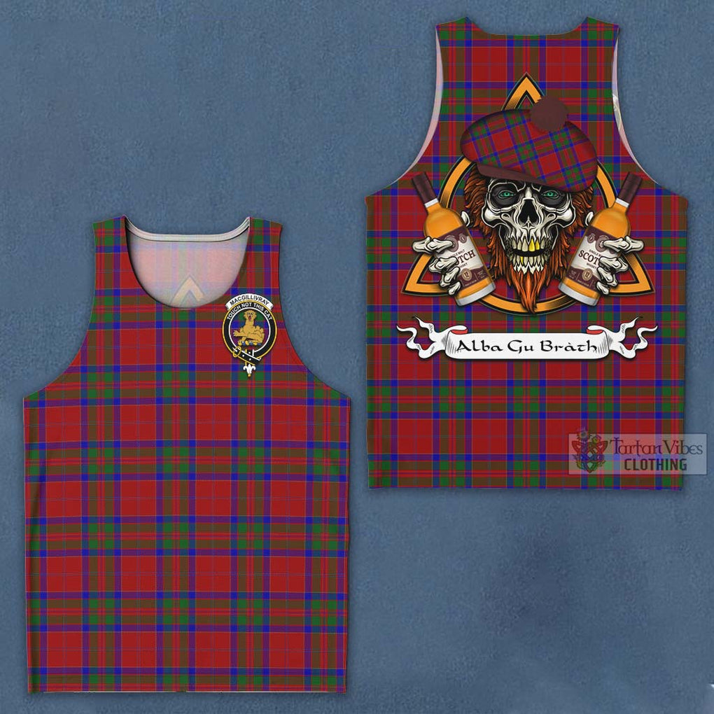 Tartan Vibes Clothing MacGillivray (McGillivray) Tartan Men's Tank Top with Family Crest and Bearded Skull Holding Bottles of Whiskey