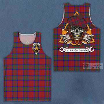 MacGillivray (McGillivray) Tartan Men's Tank Top with Family Crest and Bearded Skull Holding Bottles of Whiskey