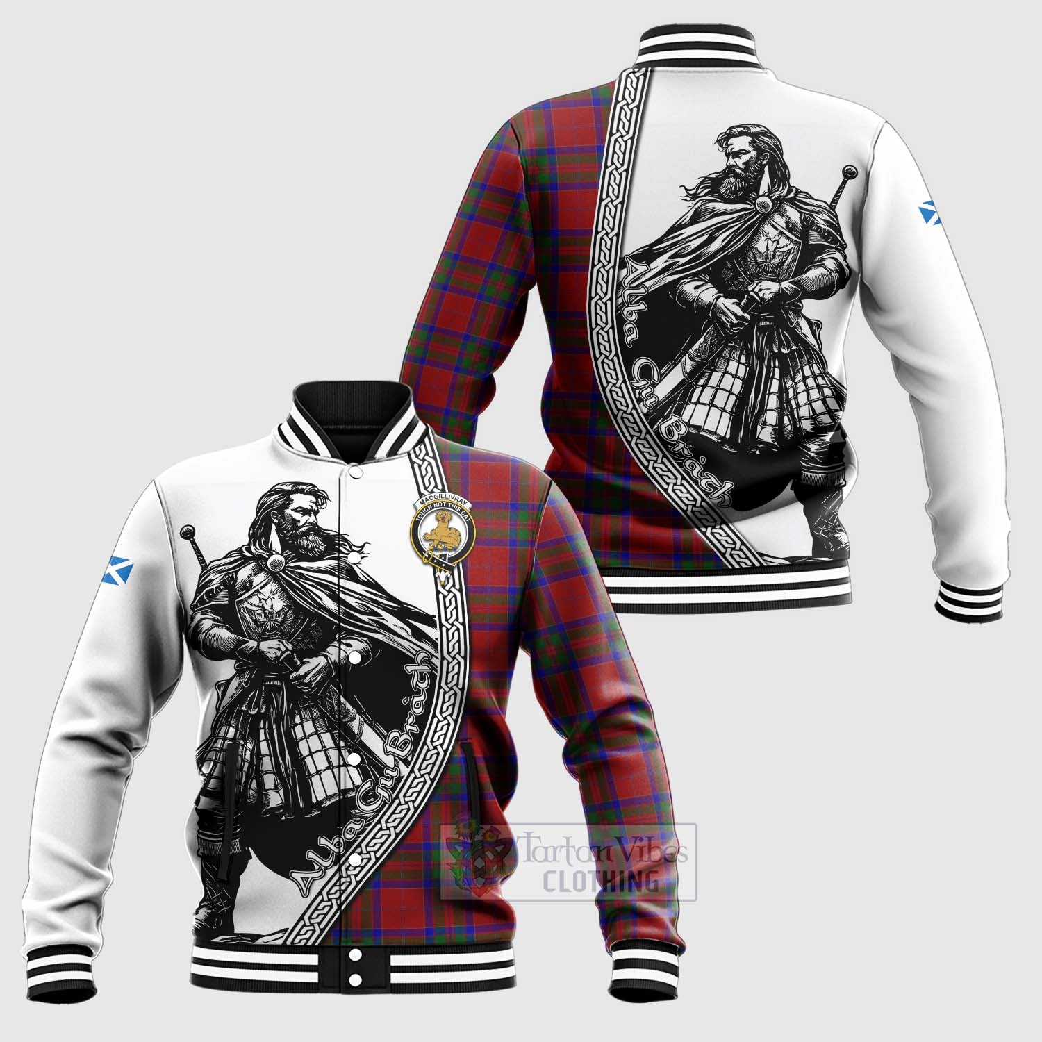 MacGillivray (McGillivray) Tartan Clan Crest Baseball Jacket with Highlander Warrior Celtic Style Unisex - Tartan Vibes Clothing