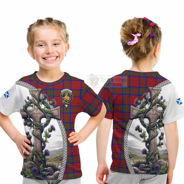 Tartan Vibes Clothing MacGillivray (McGillivray) Tartan Kid T-Shirt with Family Crest and St. Andrew's Cross Accented by Thistle Vines