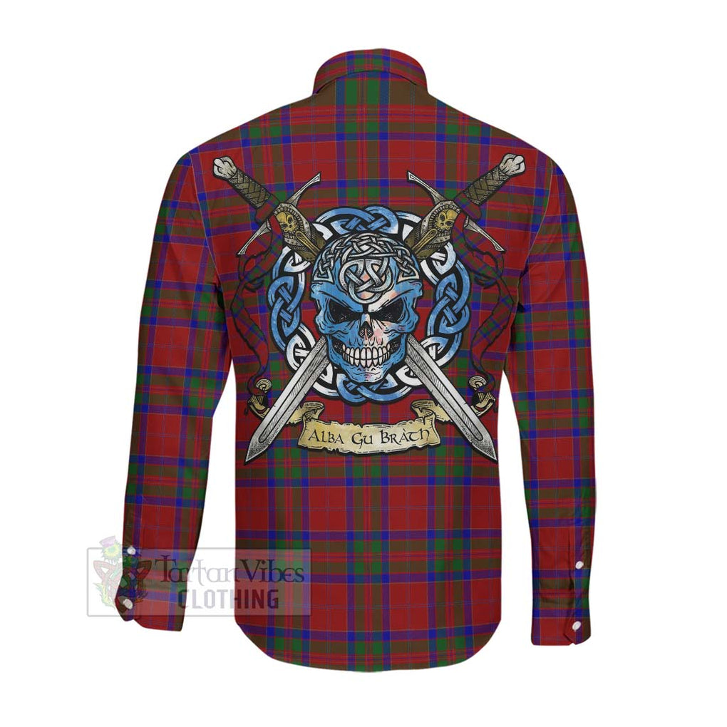 Tartan Vibes Clothing MacGillivray (McGillivray) Tartan Long Sleeve Button Shirt with Family Crest Celtic Skull Style