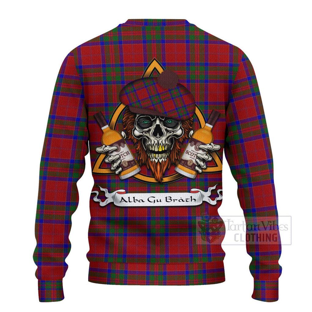 Tartan Vibes Clothing MacGillivray (McGillivray) Tartan Knitted Sweater with Family Crest and Bearded Skull Holding Bottles of Whiskey