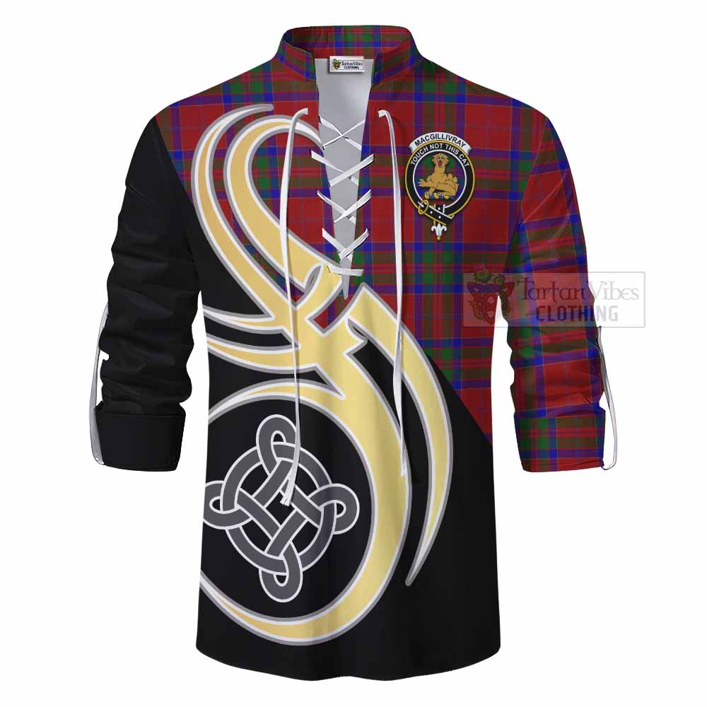 Tartan Vibes Clothing MacGillivray (McGillivray) Tartan Ghillie Kilt Shirt with Family Crest and Celtic Symbol Style