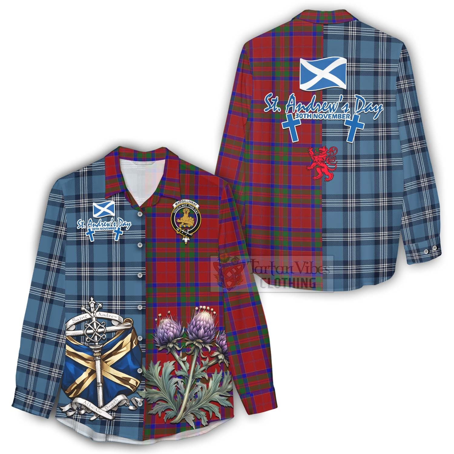 Tartan Vibes Clothing MacGillivray (McGillivray) Tartan Women's Casual Shirt Happy St. Andrew's Day Half Tartan Style