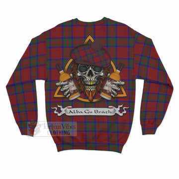 Tartan Vibes Clothing MacGillivray (McGillivray) Tartan Sweatshirt with Family Crest and Bearded Skull Holding Bottles of Whiskey
