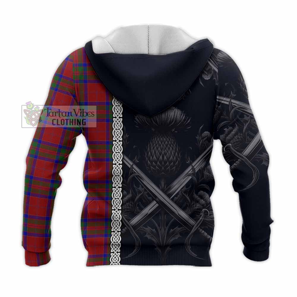 Tartan Vibes Clothing MacGillivray (McGillivray) Tartan Knitted Hoodie with Family Crest Cross Sword Thistle Celtic Vibes