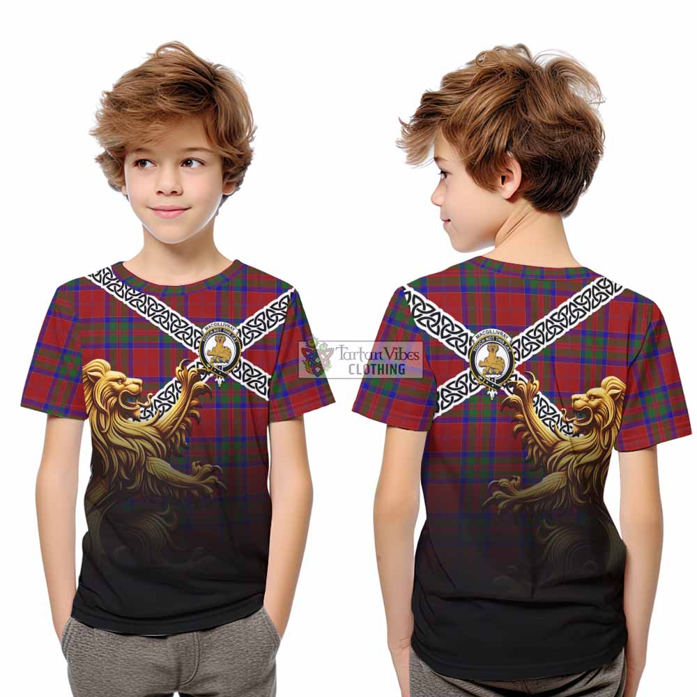 Tartan Vibes Clothing MacGillivray (McGillivray) Crest Tartan Kid T-Shirt with Golden Lion Emblem Celtic Style