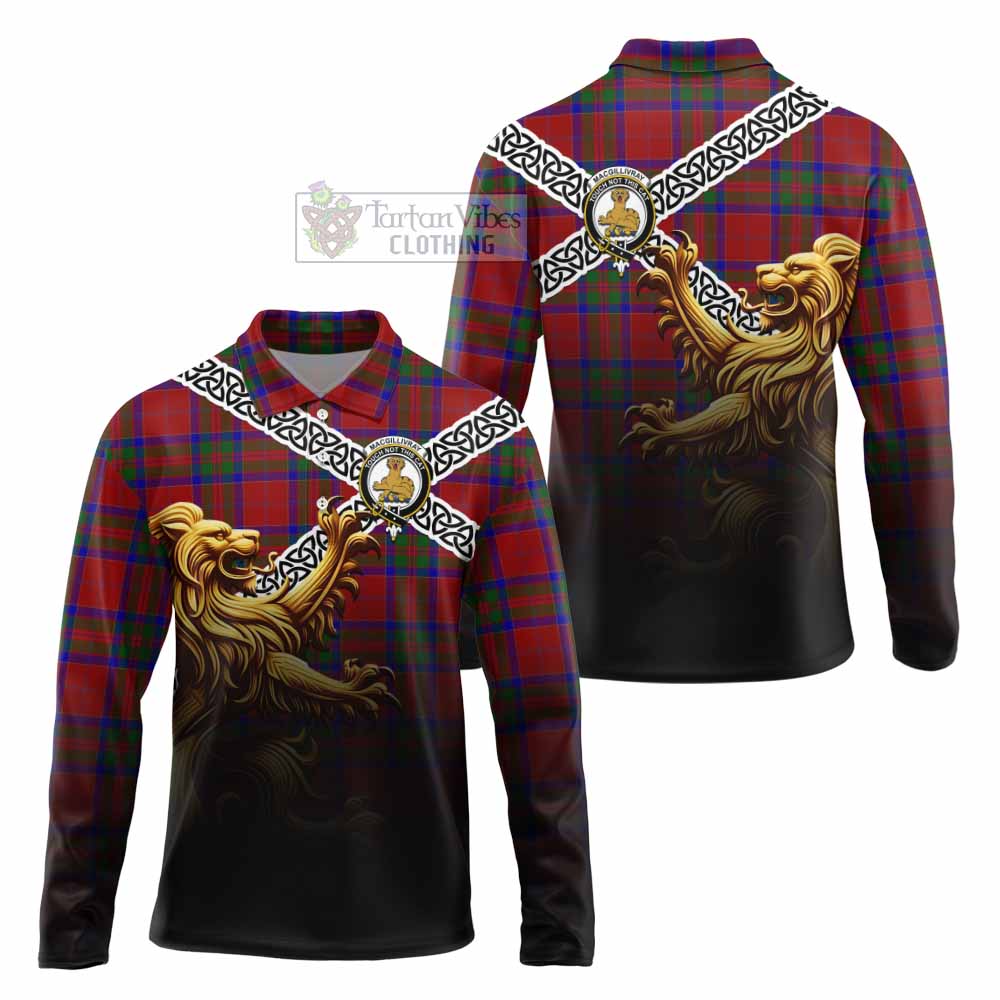 Tartan Vibes Clothing MacGillivray (McGillivray) Crest Tartan Long Sleeve Polo Shirt with Golden Lion Emblem Celtic Style