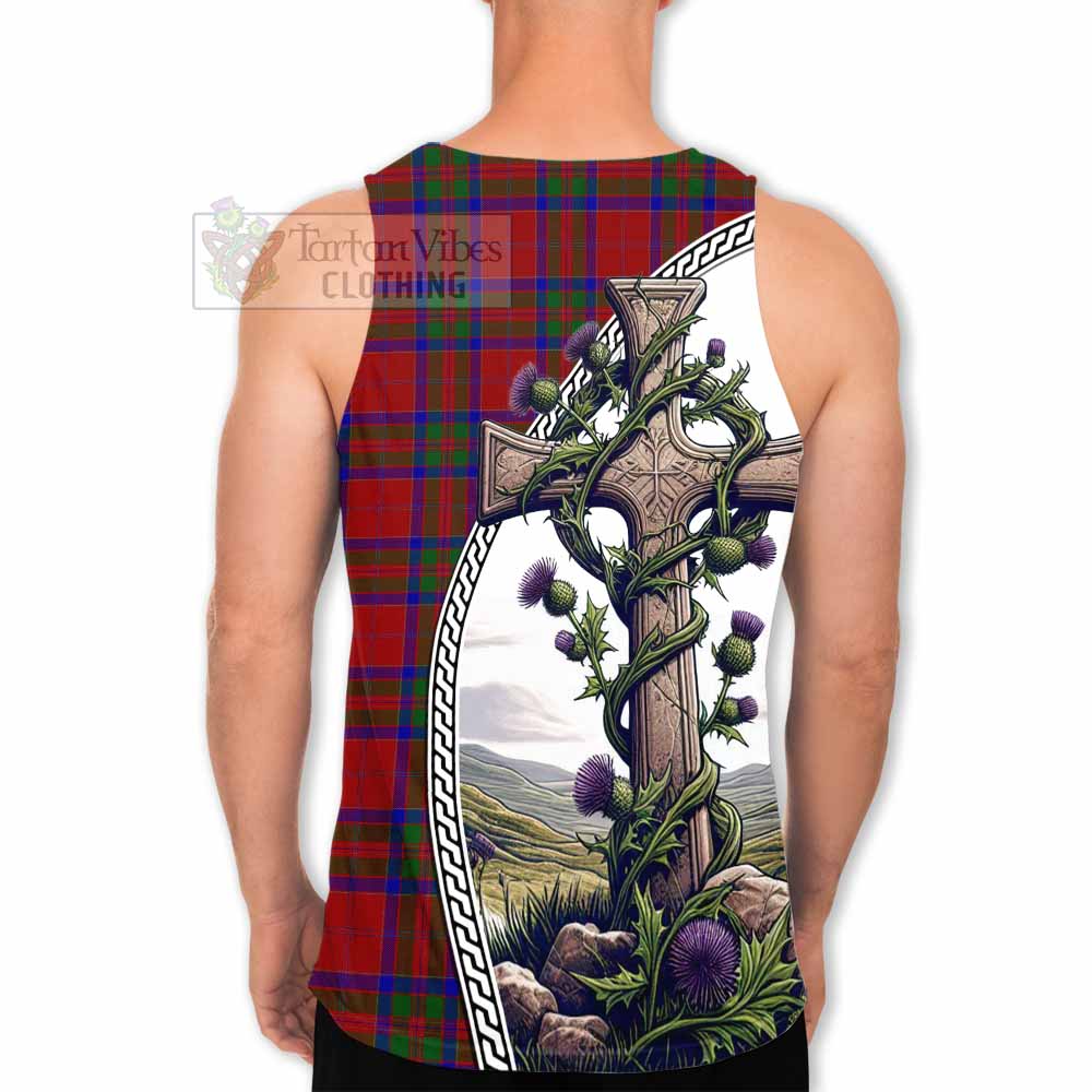 Tartan Vibes Clothing MacGillivray (McGillivray) Tartan Men's Tank Top with Family Crest and St. Andrew's Cross Accented by Thistle Vines