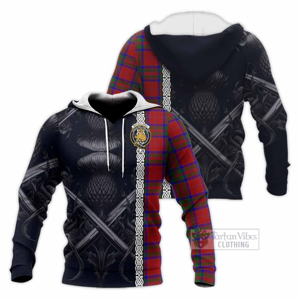 Tartan Vibes Clothing MacGillivray (McGillivray) Tartan Knitted Hoodie with Family Crest Cross Sword Thistle Celtic Vibes
