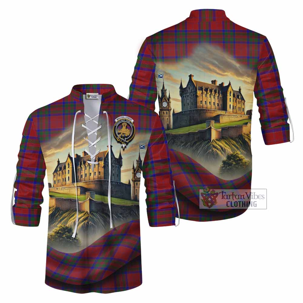 Tartan Vibes Clothing MacGillivray (McGillivray) Tartan Family Crest Ghillie Kilt Shirt with Scottish Ancient Castle Style