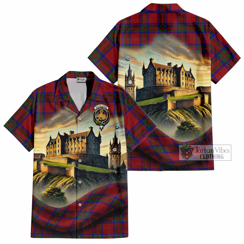 Tartan Vibes Clothing MacGillivray (McGillivray) Tartan Family Crest Short Sleeve Button Shirt with Scottish Ancient Castle Style