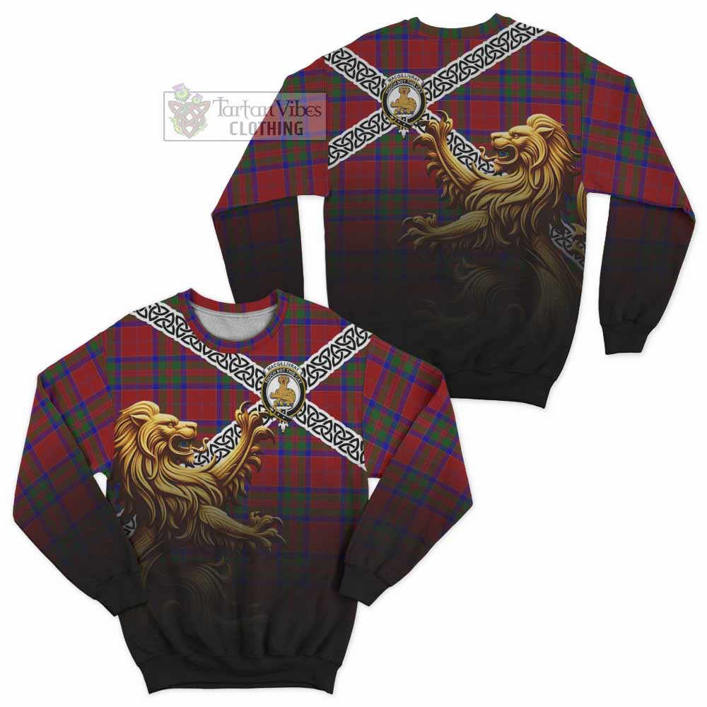 Tartan Vibes Clothing MacGillivray (McGillivray) Crest Tartan Sweatshirt with Golden Lion Emblem Celtic Style