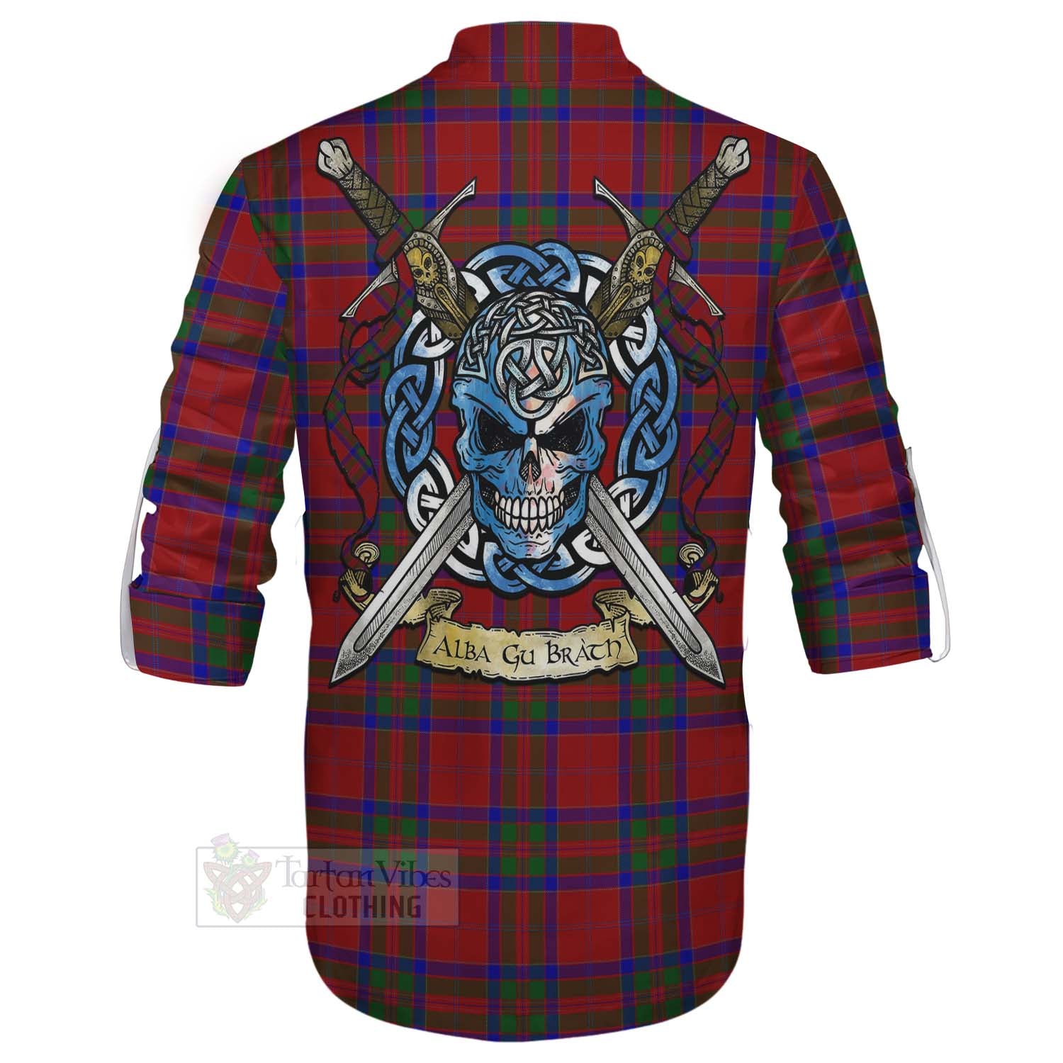 Tartan Vibes Clothing MacGillivray (McGillivray) Tartan Ghillie Kilt Shirt with Family Crest Celtic Skull Style