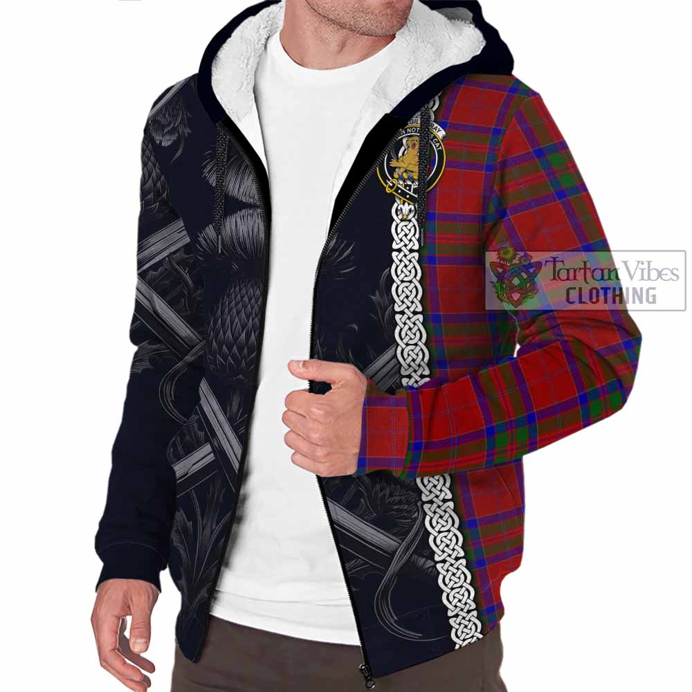Tartan Vibes Clothing MacGillivray (McGillivray) Tartan Sherpa Hoodie with Family Crest Cross Sword Thistle Celtic Vibes