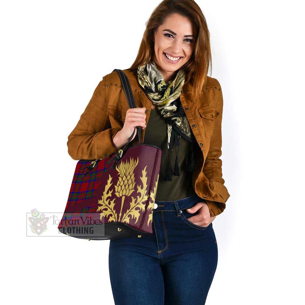 Tartan Vibes Clothing MacGillivray (McGillivray) Tartan Leather Tote Bag Gold Thistle Style