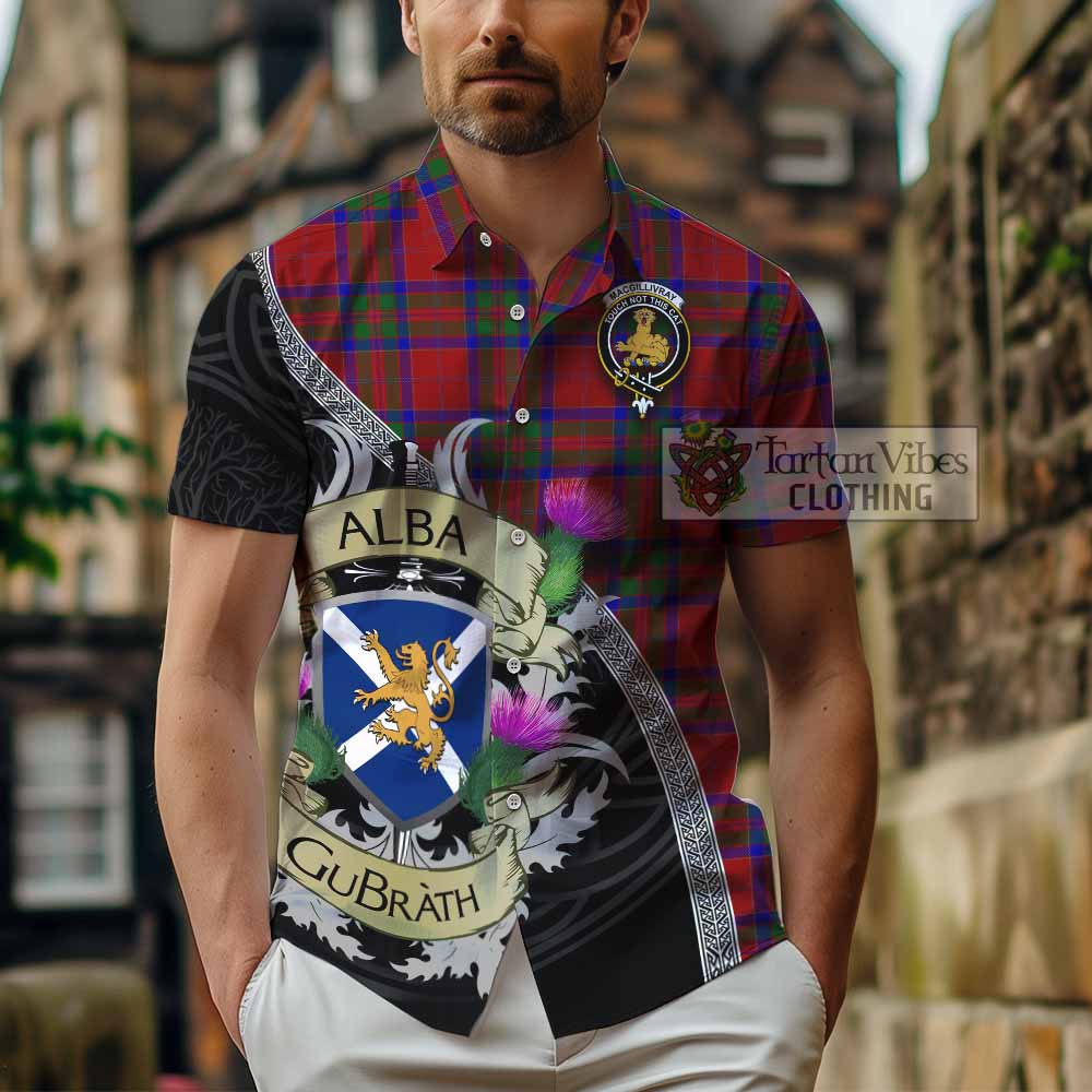 Tartan Vibes Clothing MacGillivray (McGillivray) Tartan Family Crest Short Sleeve Button Shirt Lion Rampant Royal Thistle Shield Celtic Inspired