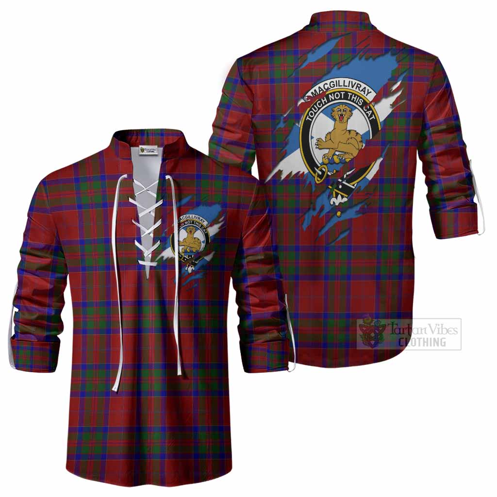 MacGillivray (McGillivray) Clan Crest In Me Tartan Ghillie Shirt Scotland Flag Style