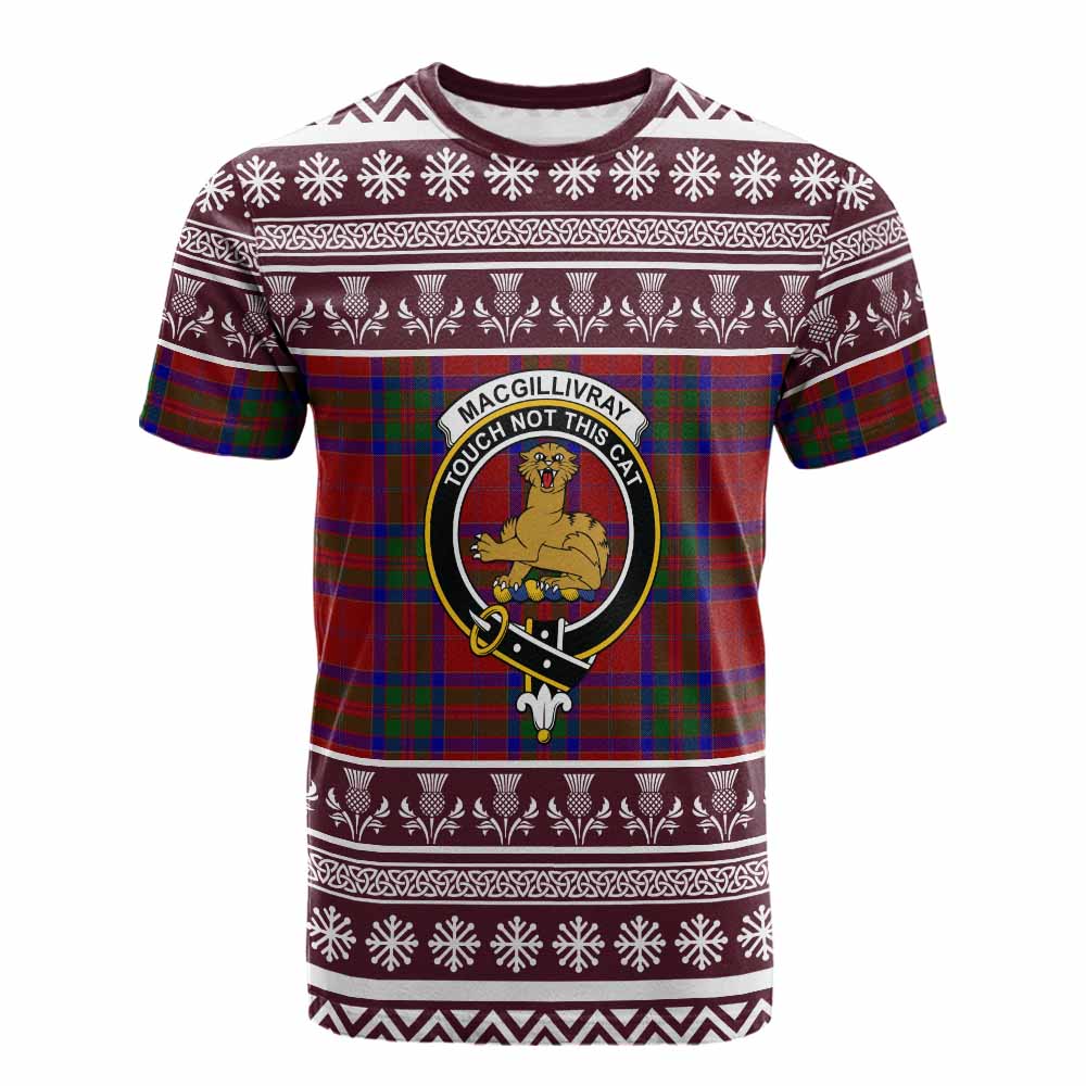 MacGillivray (McGillivray) Clan Tartan Christmas Cotton T-shirt with Family Crest - Tartan Vibes Clothing