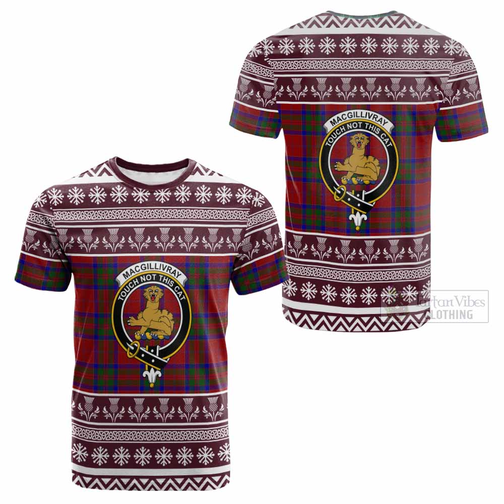 MacGillivray (McGillivray) Clan Tartan Christmas Cotton T-shirt with Family Crest - Tartan Vibes Clothing