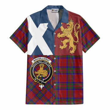 MacGillivray (McGillivray) Crest Tartan Cotton Hawaiian Shirt with Lion Rampant Saltire Style