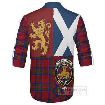 MacGillivray (McGillivray) Crest Tartan Ghillie Shirt with Lion Rampant Saltire Style