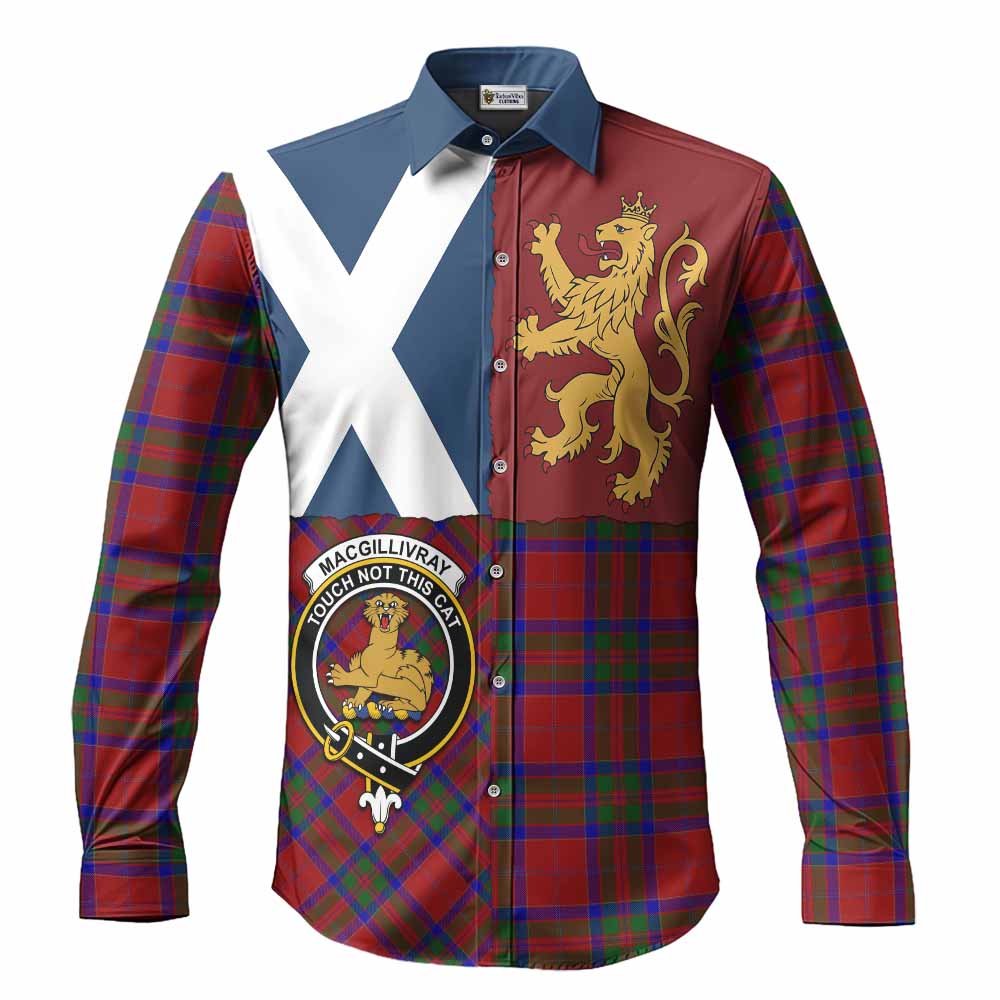 MacGillivray (McGillivray) Crest Tartan Long Sleeve Button Shirts with Lion Rampant Saltire Style