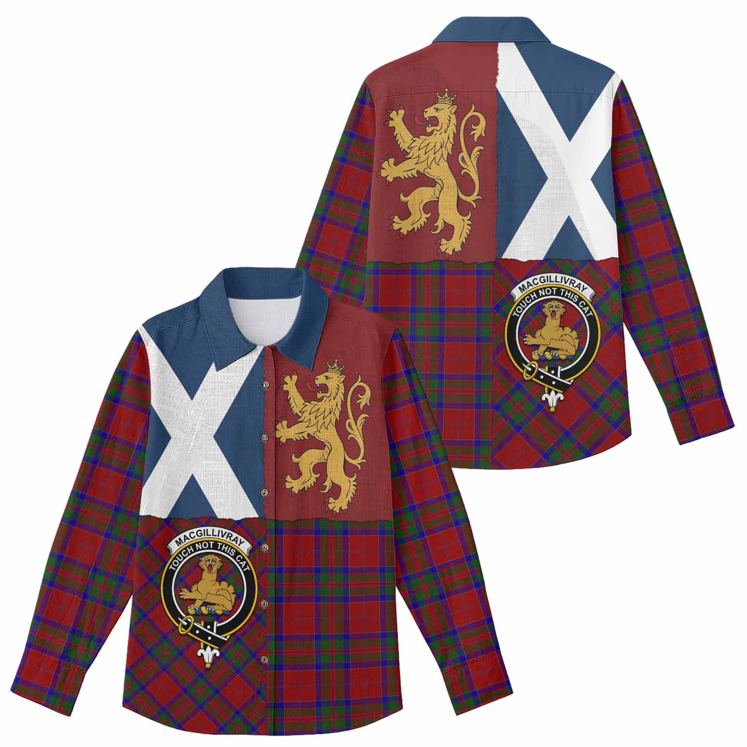 MacGillivray (McGillivray) Crest Tartan Women Casual Shirt with Lion Rampant Saltire Style