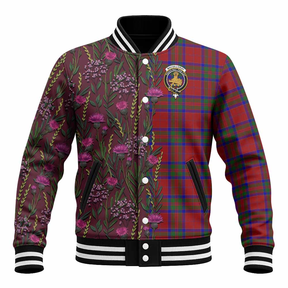 MacGillivray (McGillivray) Family Crest Tartan Baseball Jacket Scottish Thistle Flower Pattern Half Style - Tartan Vibes Clothing