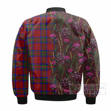 MacGillivray (McGillivray) Family Crest Tartan Bomber Jacket Scottish Thistle Flower Pattern Half Style