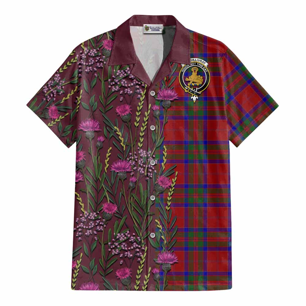 MacGillivray (McGillivray) Family Crest Tartan Cotton Hawaiian Shirt Scottish Thistle Flower Pattern Half Style - Tartan Vibes Clothing