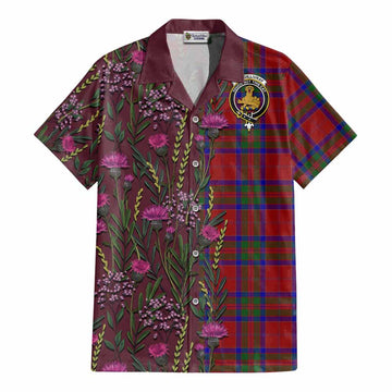 MacGillivray (McGillivray) Family Crest Tartan Cotton Hawaiian Shirt Scottish Thistle Flower Pattern Half Style - Tartan Vibes Clothing