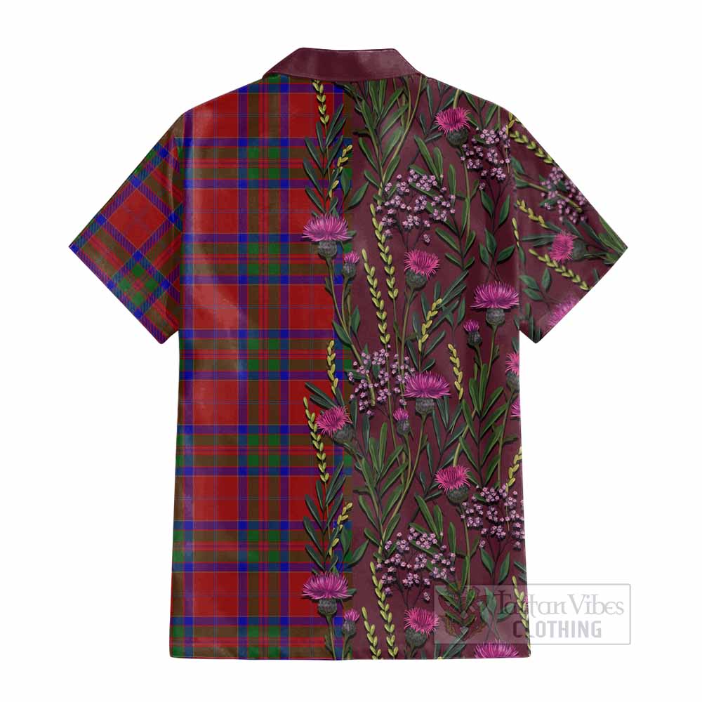 MacGillivray (McGillivray) Family Crest Tartan Cotton Hawaiian Shirt Scottish Thistle Flower Pattern Half Style - Tartan Vibes Clothing