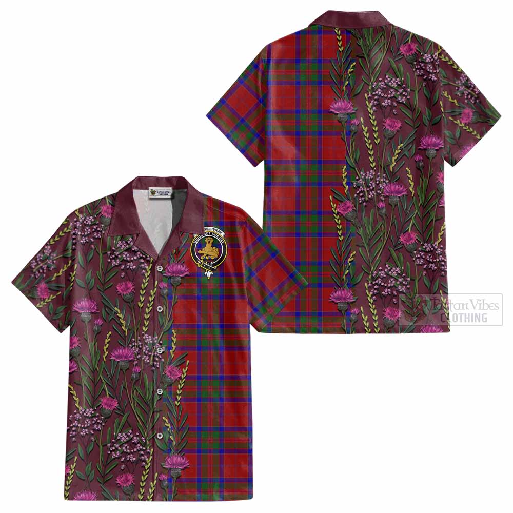 MacGillivray (McGillivray) Family Crest Tartan Cotton Hawaiian Shirt Scottish Thistle Flower Pattern Half Style - Tartan Vibes Clothing
