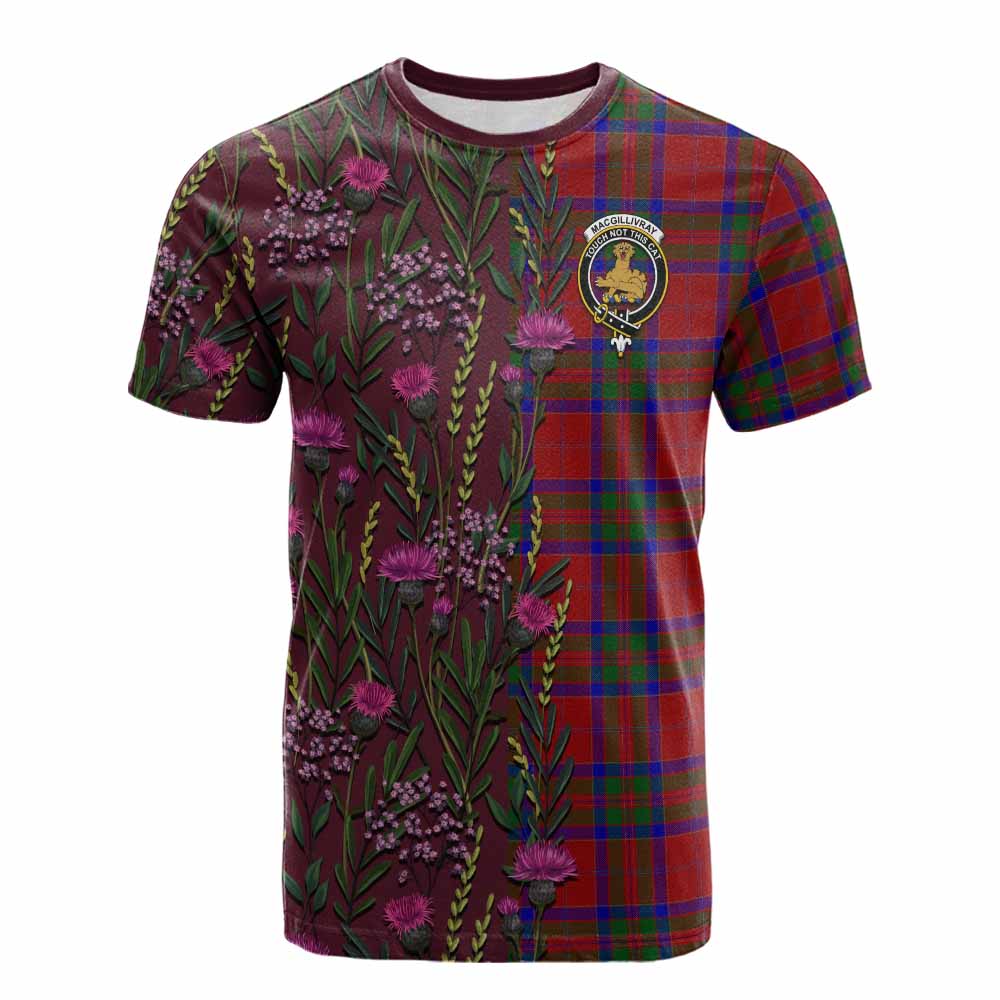 MacGillivray (McGillivray) Family Crest Tartan Cotton T-shirt Scottish Thistle Flower Pattern Half Style - Tartan Vibes Clothing