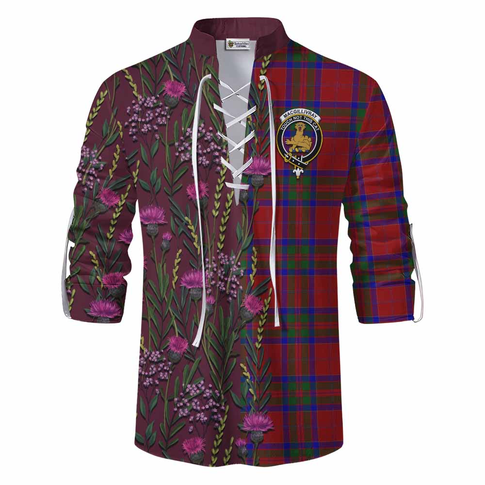 MacGillivray (McGillivray) Family Crest Tartan Ghillie Shirt Scottish Thistle Flower Pattern Half Style - Tartan Vibes Clothing