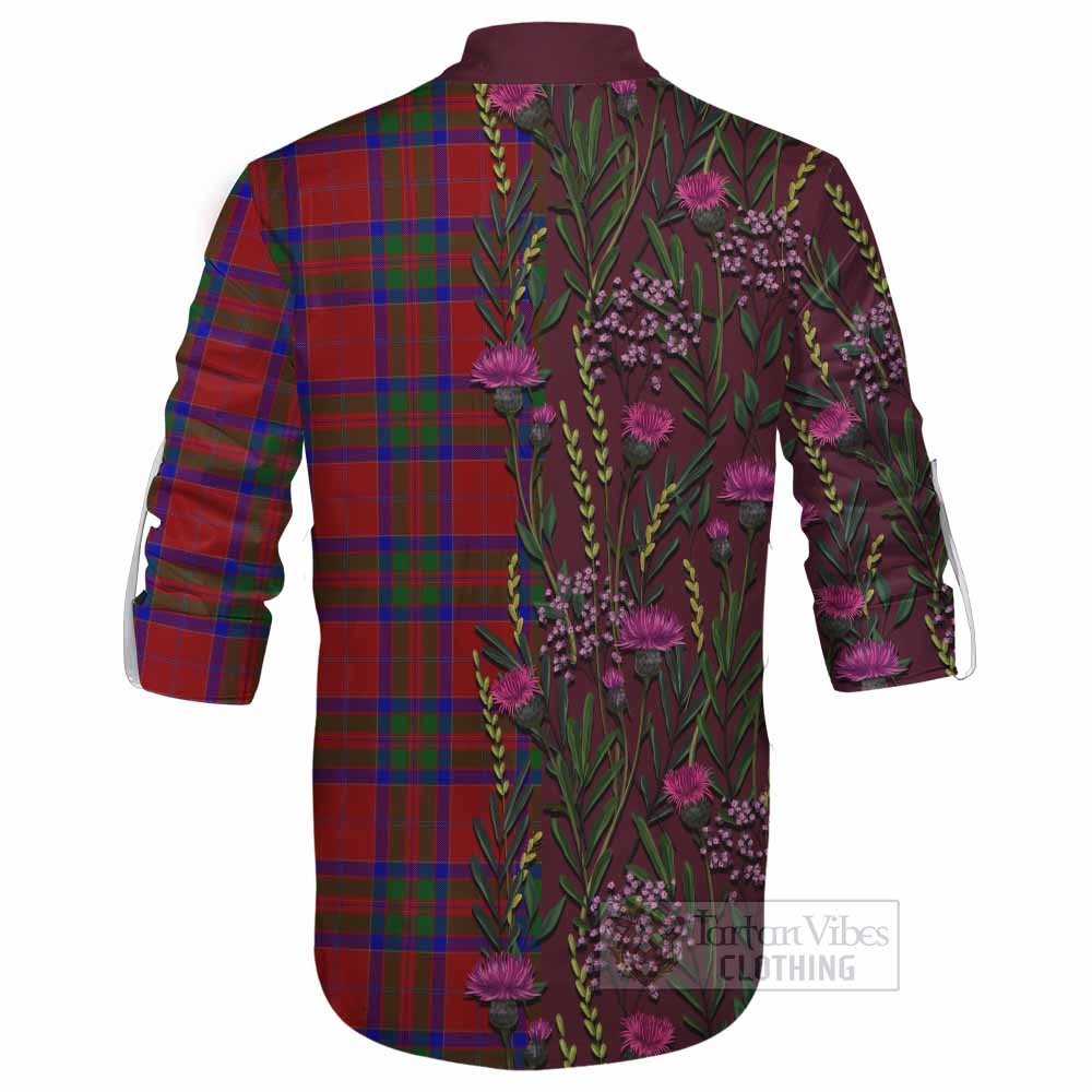 MacGillivray (McGillivray) Family Crest Tartan Ghillie Shirt Scottish Thistle Flower Pattern Half Style - Tartan Vibes Clothing