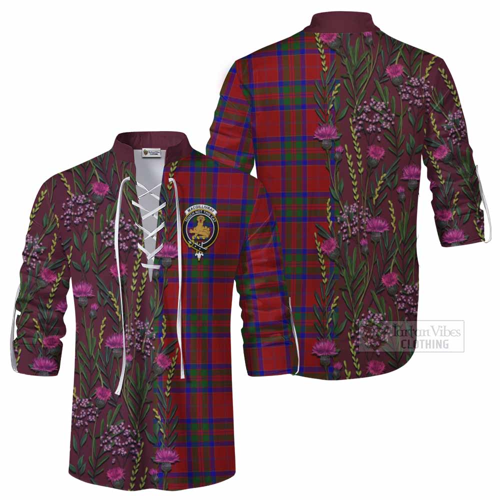 MacGillivray (McGillivray) Family Crest Tartan Ghillie Shirt Scottish Thistle Flower Pattern Half Style - Tartan Vibes Clothing