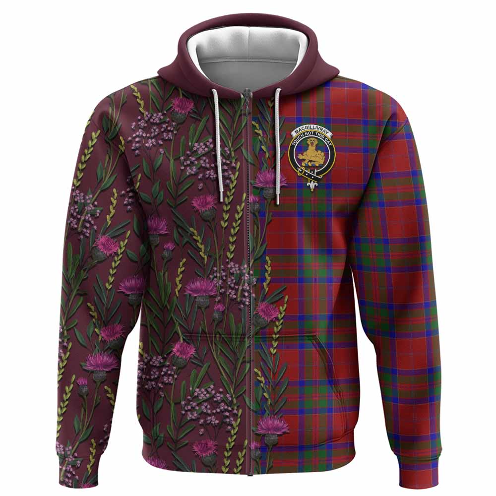 MacGillivray (McGillivray) Family Crest Tartan Hoodie Scottish Thistle Flower Pattern Half Style - Tartan Vibes Clothing