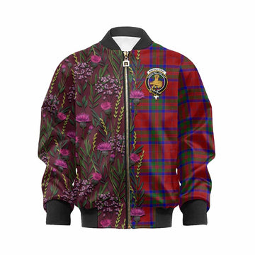 MacGillivray (McGillivray) Family Crest Tartan Kid Bomber Jacket Scottish Thistle Flower Pattern Half Style