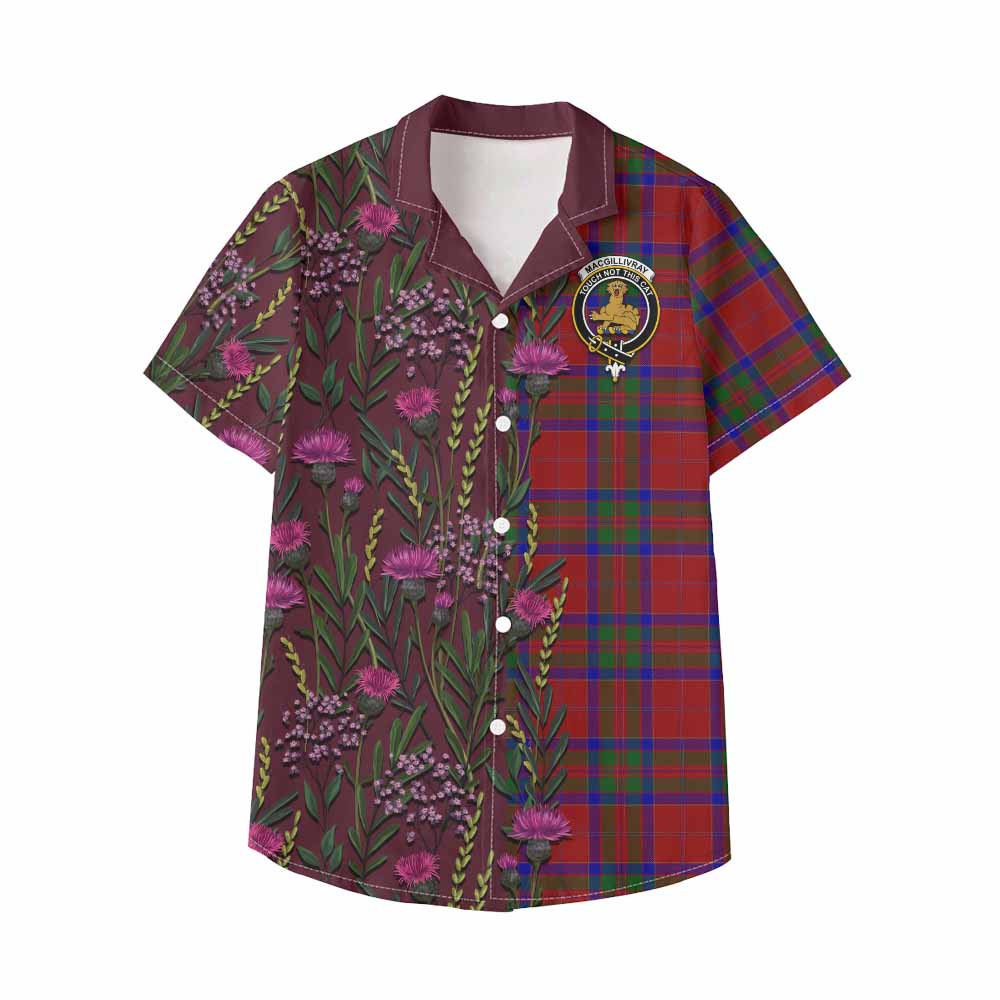 MacGillivray (McGillivray) Family Crest Tartan Kid Hawaiian Shirt Scottish Thistle Flower Pattern Half Style - Tartan Vibes Clothing