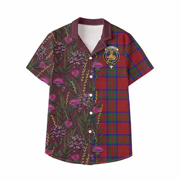 MacGillivray (McGillivray) Family Crest Tartan Kid Hawaiian Shirt Scottish Thistle Flower Pattern Half Style - Tartan Vibes Clothing