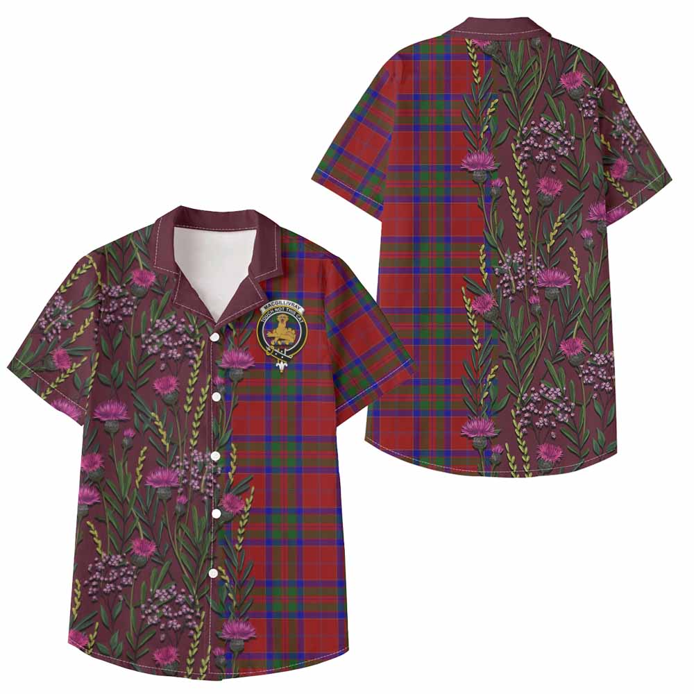 MacGillivray (McGillivray) Family Crest Tartan Kid Hawaiian Shirt Scottish Thistle Flower Pattern Half Style - Tartan Vibes Clothing