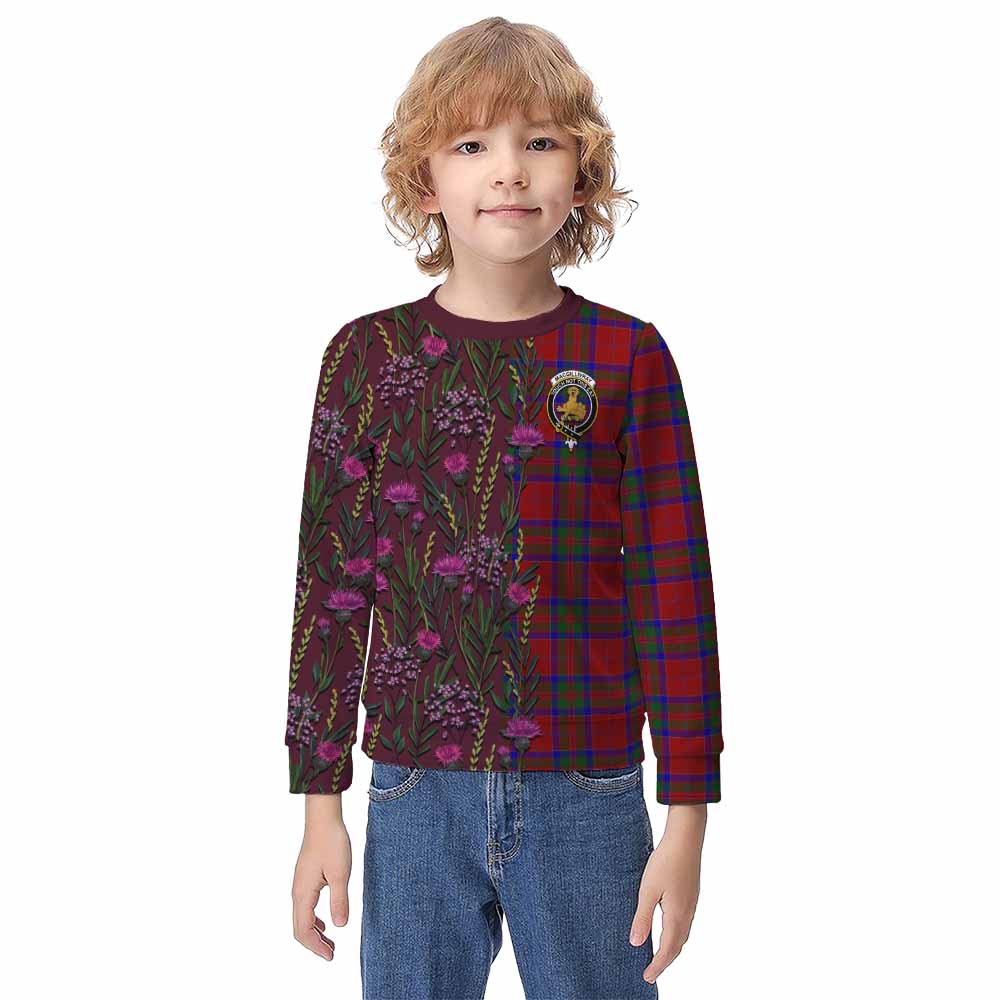 MacGillivray (McGillivray) Family Crest Tartan Kid Knitted Sweatshirt Scottish Thistle Flower Pattern Half Style - Tartan Vibes Clothing